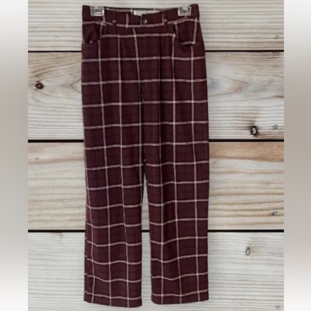 Hollister Women’s Size 5S‎ W27 Ultra High Rise Polyester Blend Burgundy Plaid
